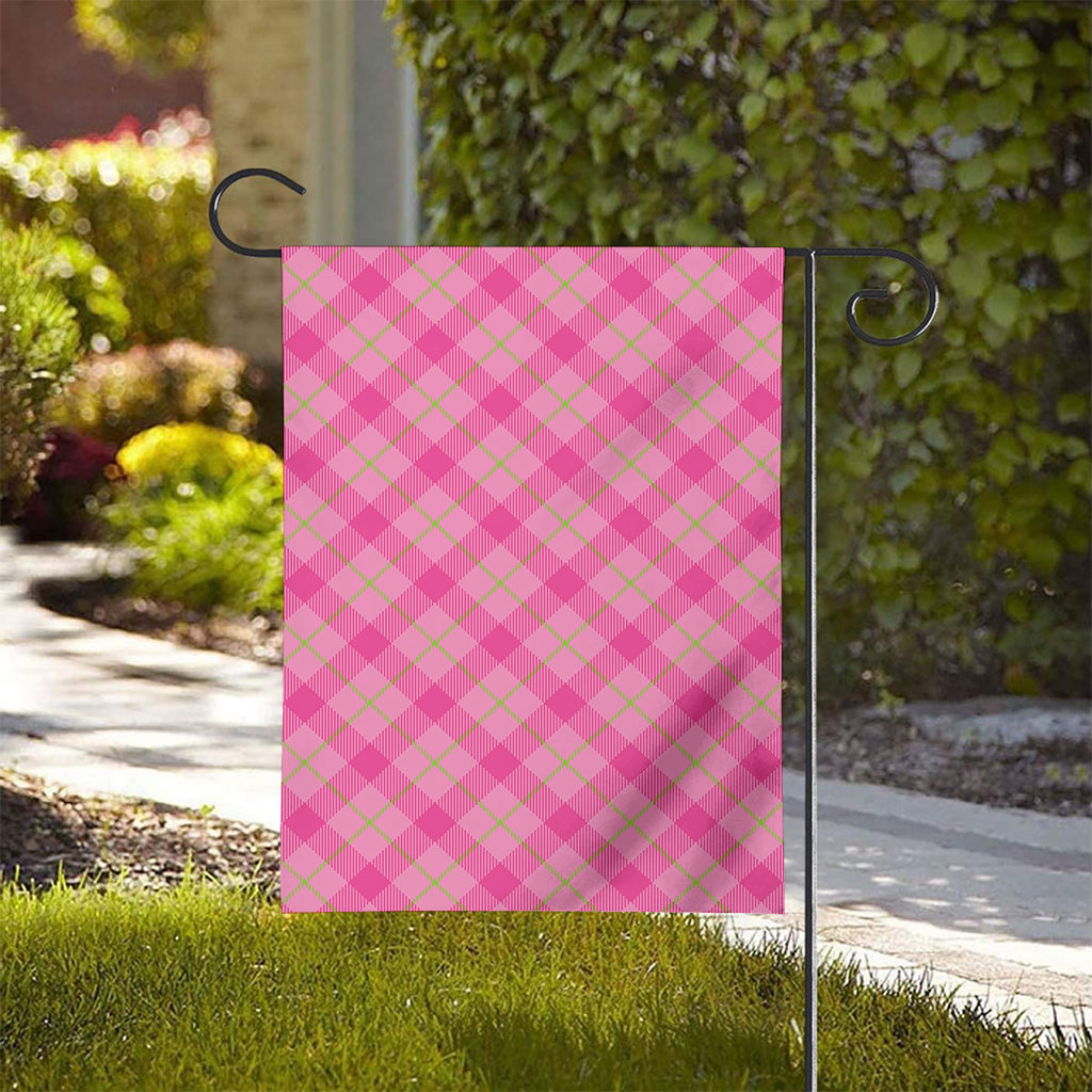 Pink And Green Plaid Pattern Print House Flag