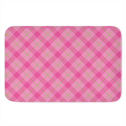 Pink And Green Plaid Pattern Print Indoor Door Mat