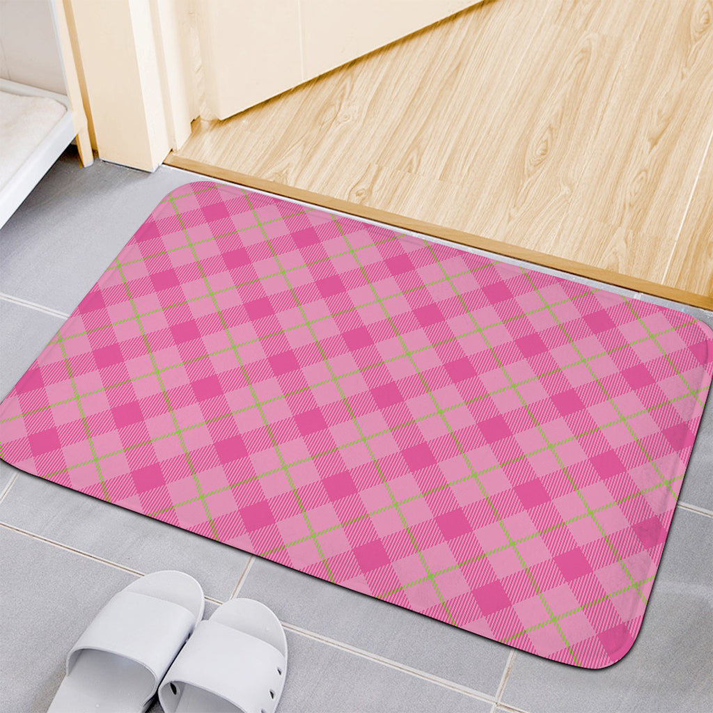 Pink And Green Plaid Pattern Print Indoor Door Mat