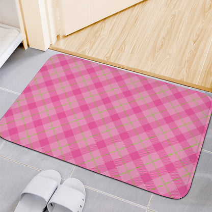 Pink And Green Plaid Pattern Print Indoor Door Mat