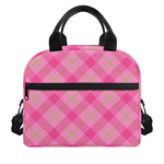 Pink And Green Plaid Pattern Print Insulated Lunch Bag