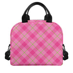 Pink And Green Plaid Pattern Print Insulated Lunch Bag