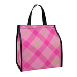 Pink And Green Plaid Pattern Print Insulated Lunch Tote
