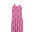 Pink And Green Plaid Pattern Print Jersey Midi Cami Dress