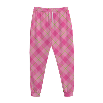 Pink And Green Plaid Pattern Print Jogger Pants