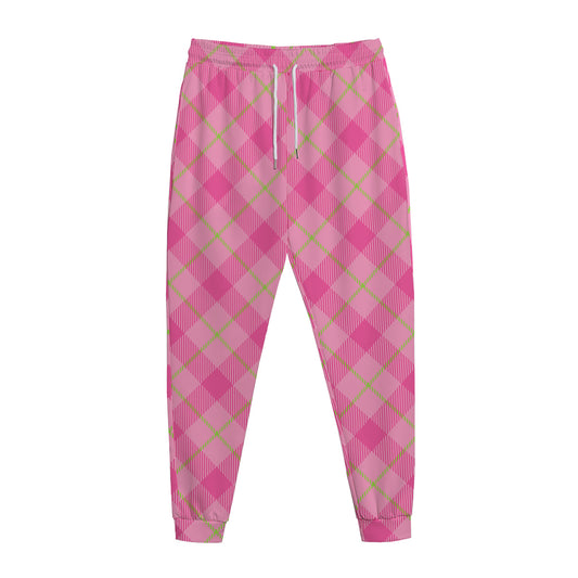 Pink And Green Plaid Pattern Print Jogger Pants