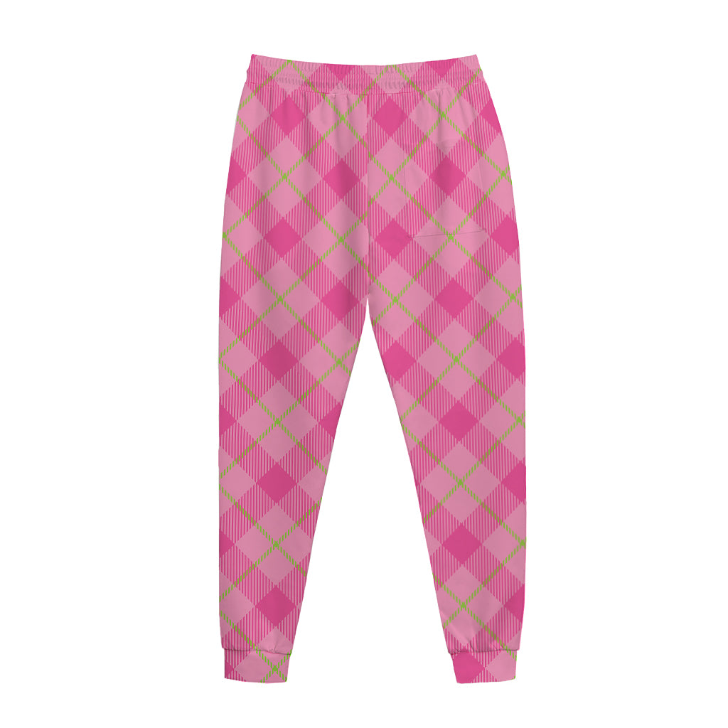 Pink And Green Plaid Pattern Print Jogger Pants
