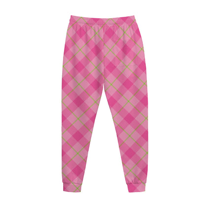 Pink And Green Plaid Pattern Print Jogger Pants