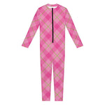 Pink And Green Plaid Pattern Print Jumpsuit