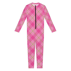 Pink And Green Plaid Pattern Print Jumpsuit