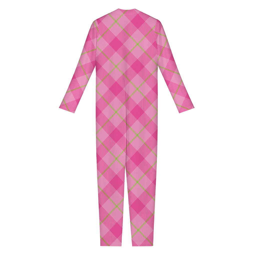 Pink And Green Plaid Pattern Print Jumpsuit