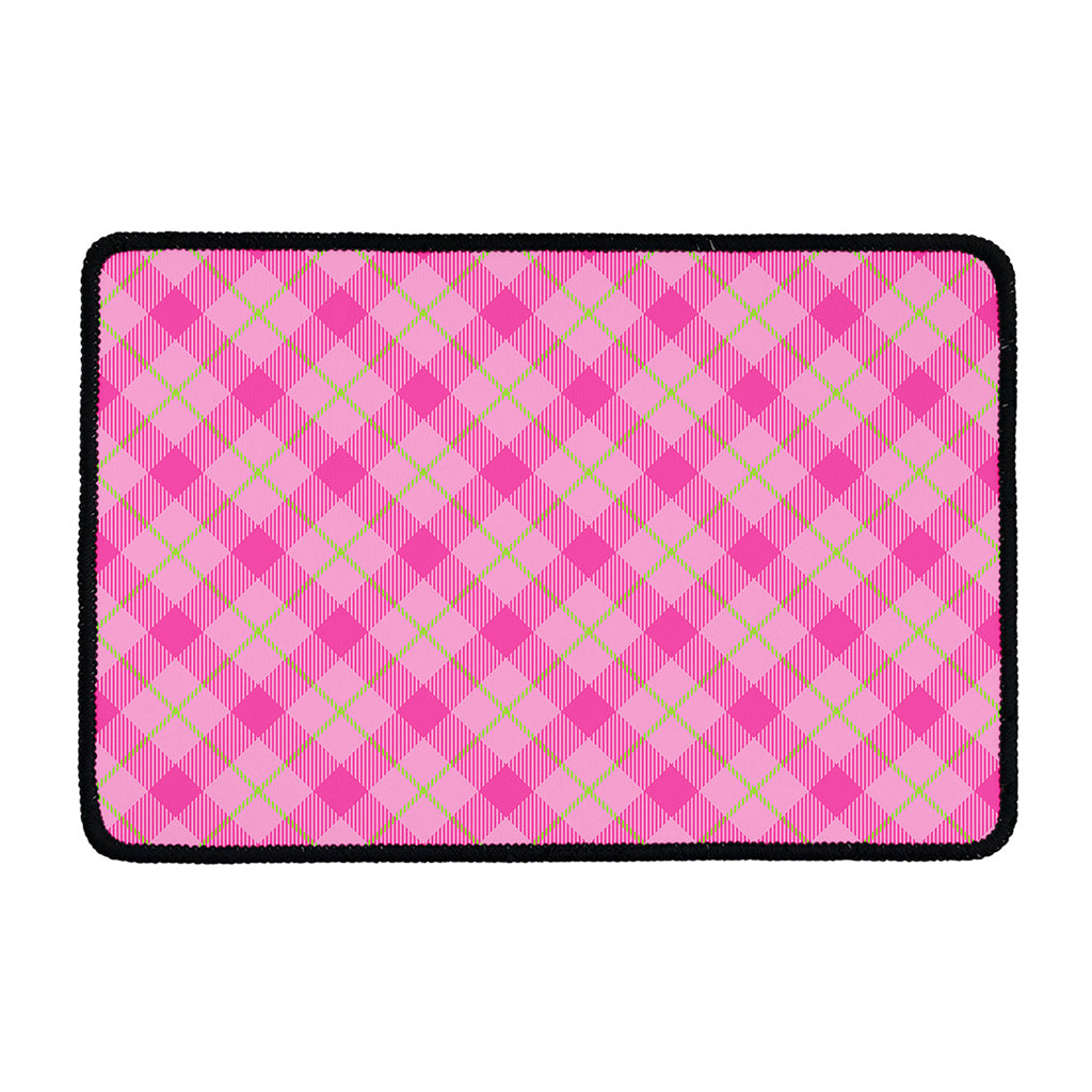 Pink And Green Plaid Pattern Print Kitchen Mat
