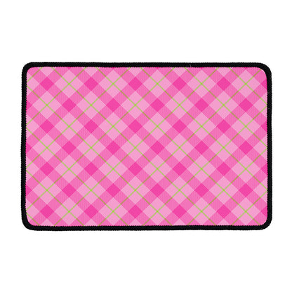 Pink And Green Plaid Pattern Print Kitchen Mat