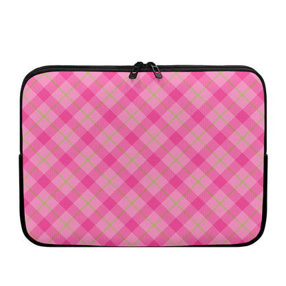 Pink And Green Plaid Pattern Print Laptop Sleeve