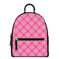 Pink And Green Plaid Pattern Print Leather Backpack