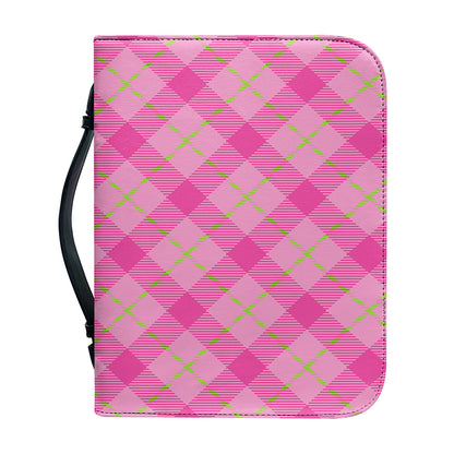 Pink And Green Plaid Pattern Print Leather Bible Cover