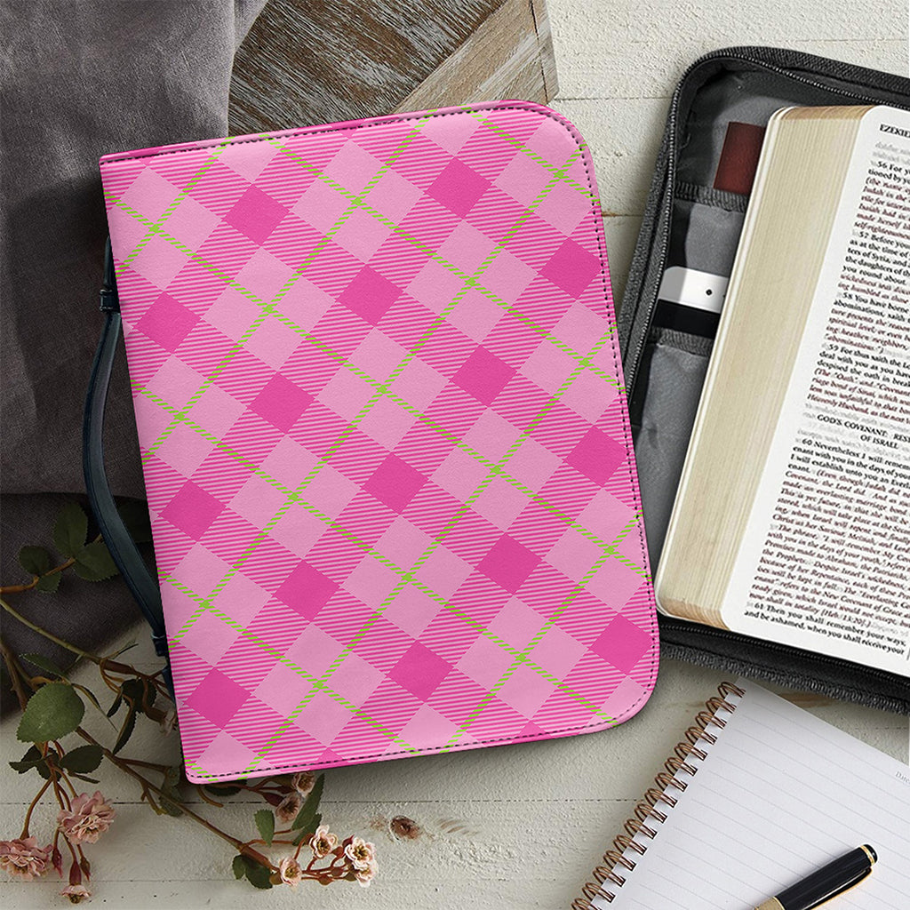 Pink And Green Plaid Pattern Print Leather Bible Cover