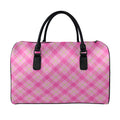 Pink And Green Plaid Pattern Print Leather Duffel Bag