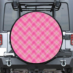 Pink And Green Plaid Pattern Print Leather Spare Tire Cover