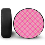 Pink And Green Plaid Pattern Print Leather Spare Tire Cover