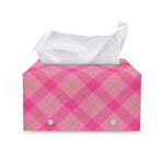 Pink And Green Plaid Pattern Print Leather Tissue Box Cover