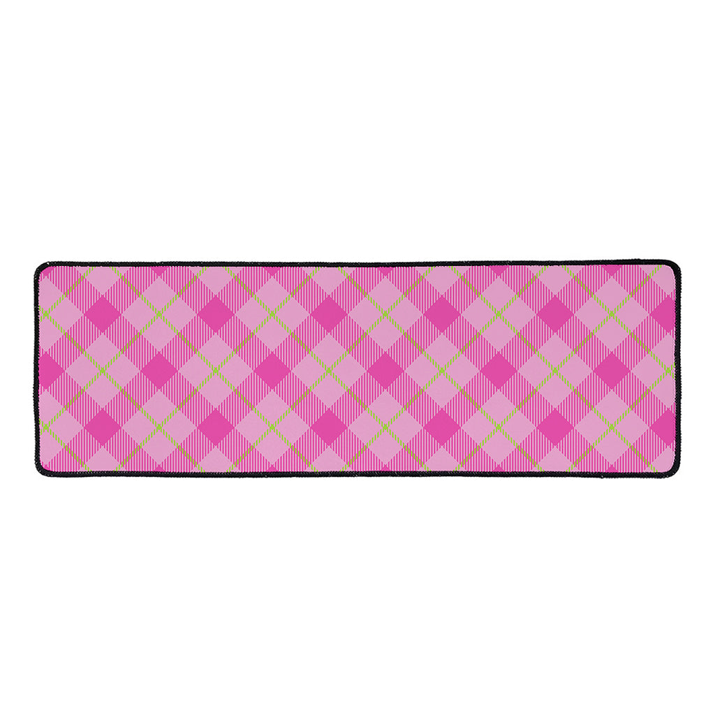 Pink And Green Plaid Pattern Print Long Kitchen Mat