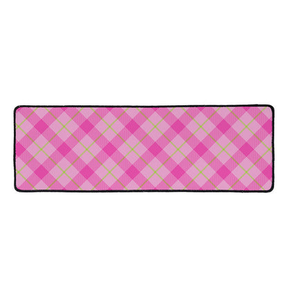 Pink And Green Plaid Pattern Print Long Kitchen Mat