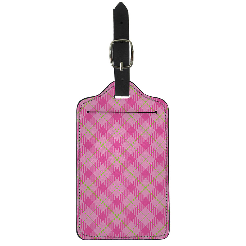 Pink And Green Plaid Pattern Print Luggage Tag