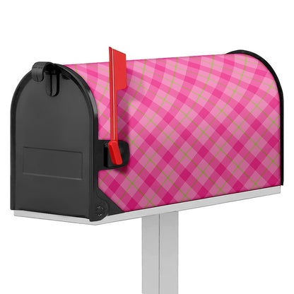 Pink And Green Plaid Pattern Print Mailbox Cover