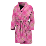 Pink And Green Plaid Pattern Print Men's Bathrobe