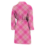 Pink And Green Plaid Pattern Print Men's Bathrobe