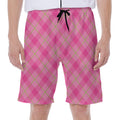 Pink And Green Plaid Pattern Print Men's Beach Shorts