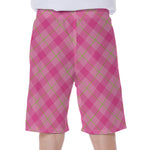 Pink And Green Plaid Pattern Print Men's Beach Shorts