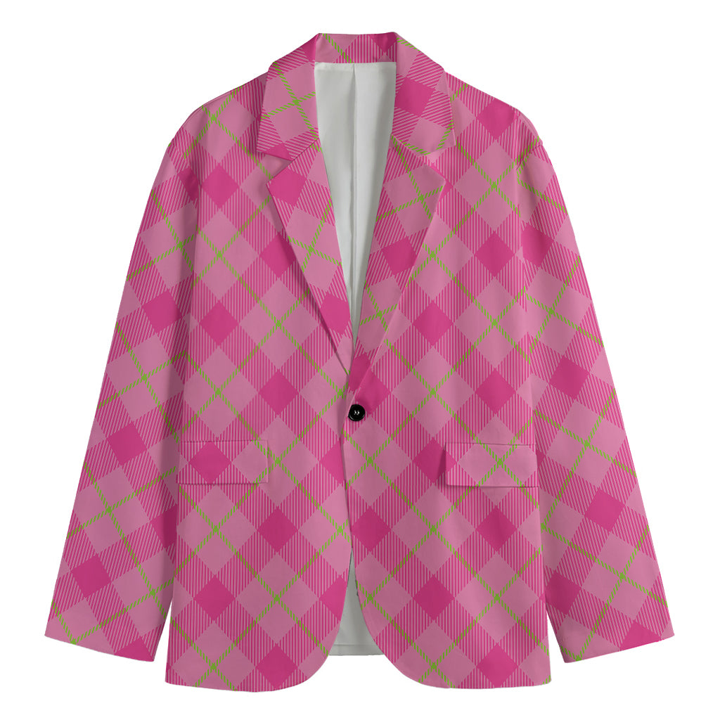 Pink And Green Plaid Pattern Print Men's Blazer