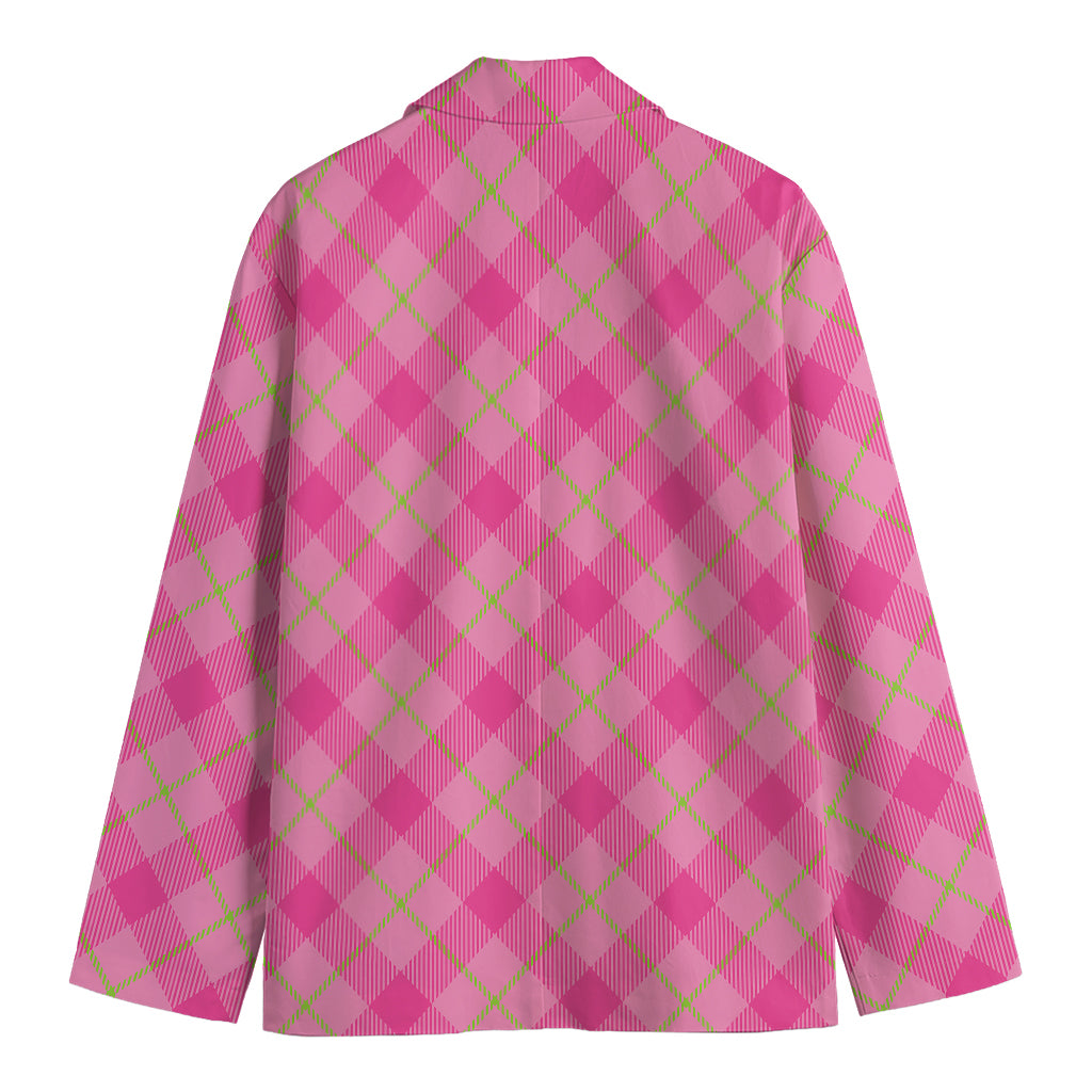 Pink And Green Plaid Pattern Print Men's Blazer