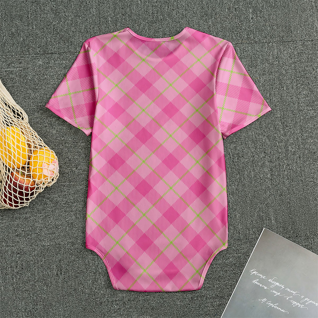 Pink And Green Plaid Pattern Print Men's Bodysuit