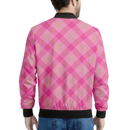 Pink And Green Plaid Pattern Print Men's Bomber Jacket