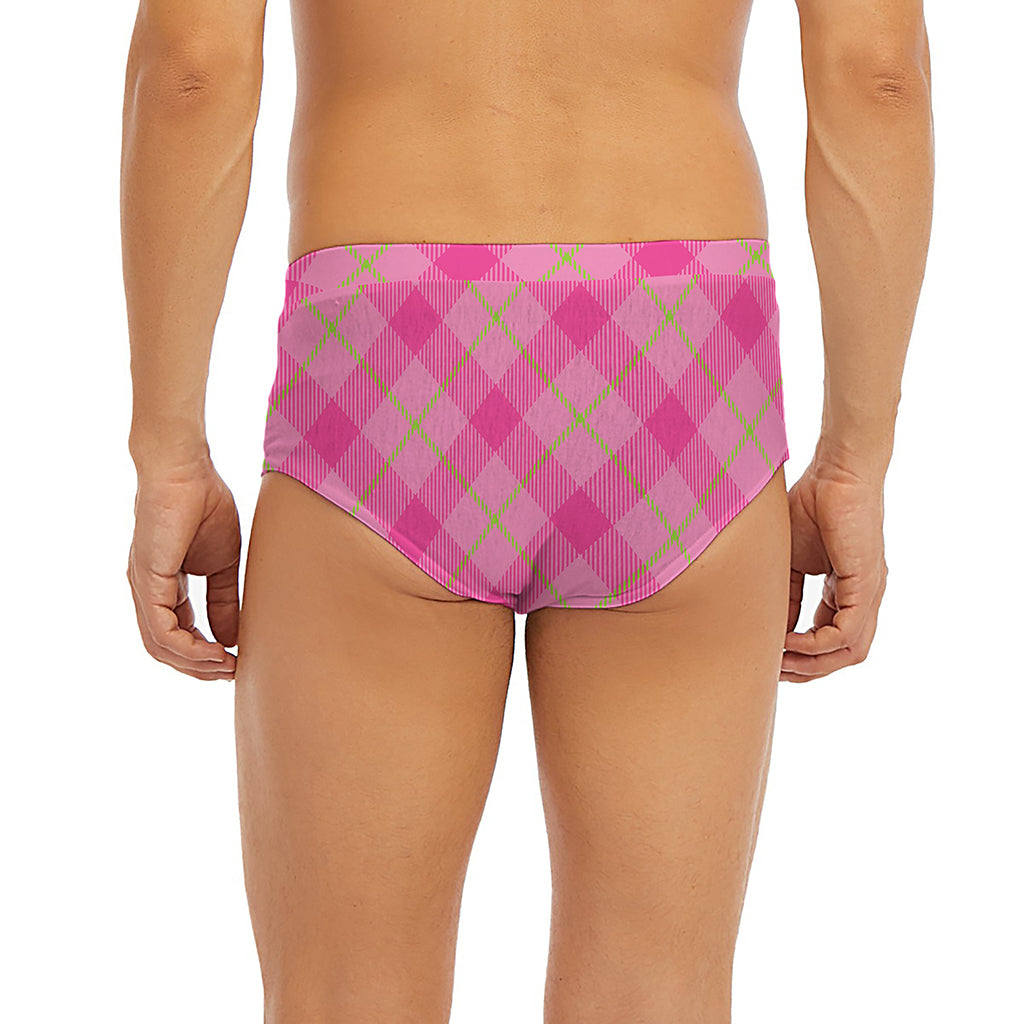 Pink And Green Plaid Pattern Print Men's Briefs