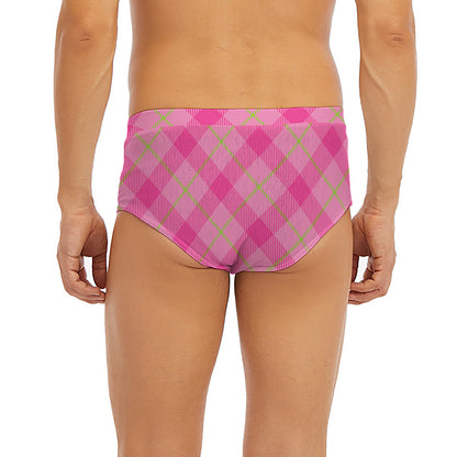 Pink And Green Plaid Pattern Print Men's Briefs