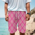 Pink And Green Plaid Pattern Print Men's Cargo Shorts