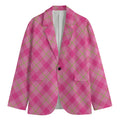 Pink And Green Plaid Pattern Print Men's Cotton Blazer