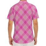 Pink And Green Plaid Pattern Print Men's Deep V-Neck Shirt