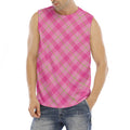 Pink And Green Plaid Pattern Print Men's Fitness Tank Top