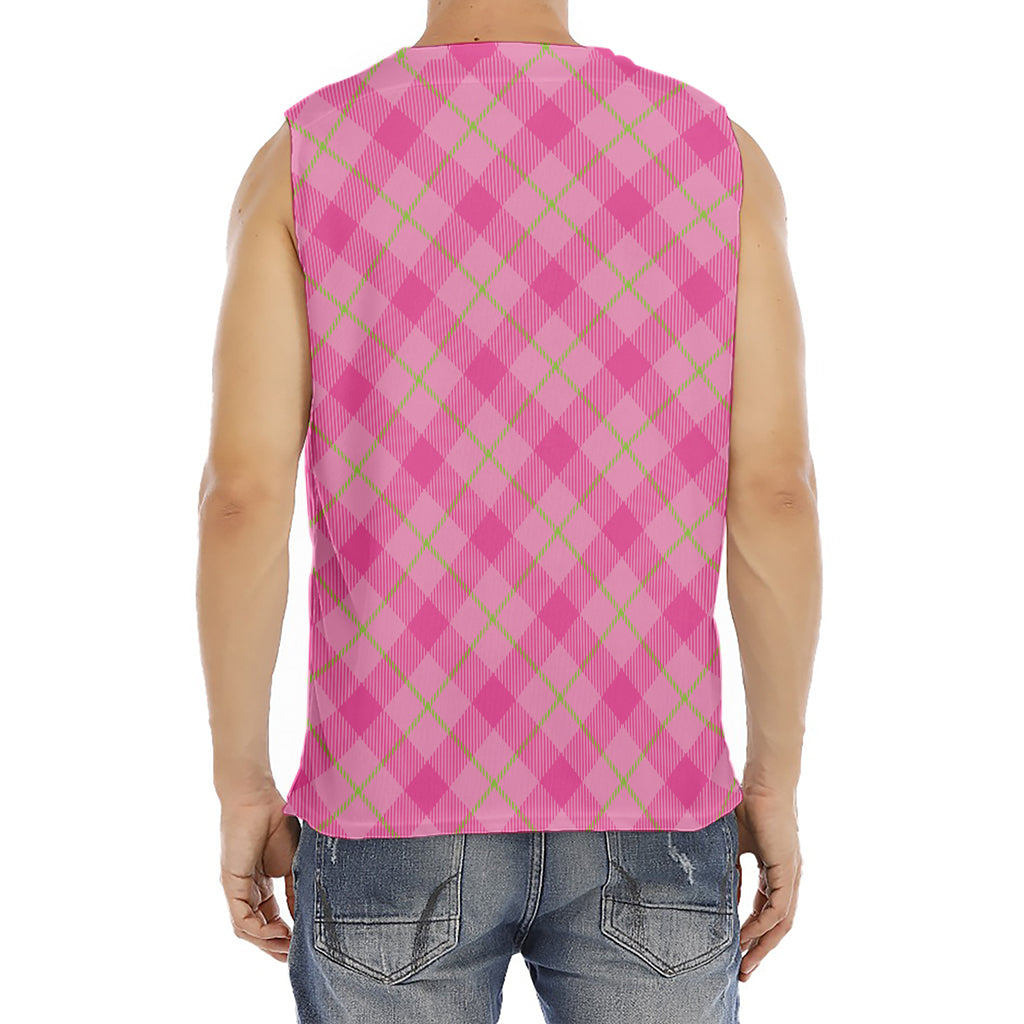 Pink And Green Plaid Pattern Print Men's Fitness Tank Top