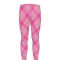Pink And Green Plaid Pattern Print Men's Leggings