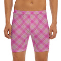 Pink And Green Plaid Pattern Print Men's Long Boxer Briefs