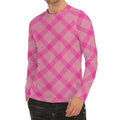 Pink And Green Plaid Pattern Print Men's Long Sleeve Rash Guard