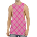 Pink And Green Plaid Pattern Print Men's Muscle Tank Top