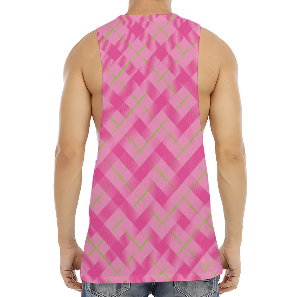 Pink And Green Plaid Pattern Print Men's Muscle Tank Top