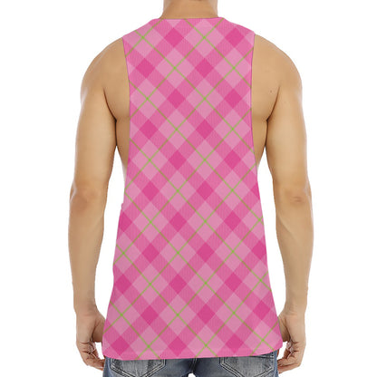 Pink And Green Plaid Pattern Print Men's Muscle Tank Top